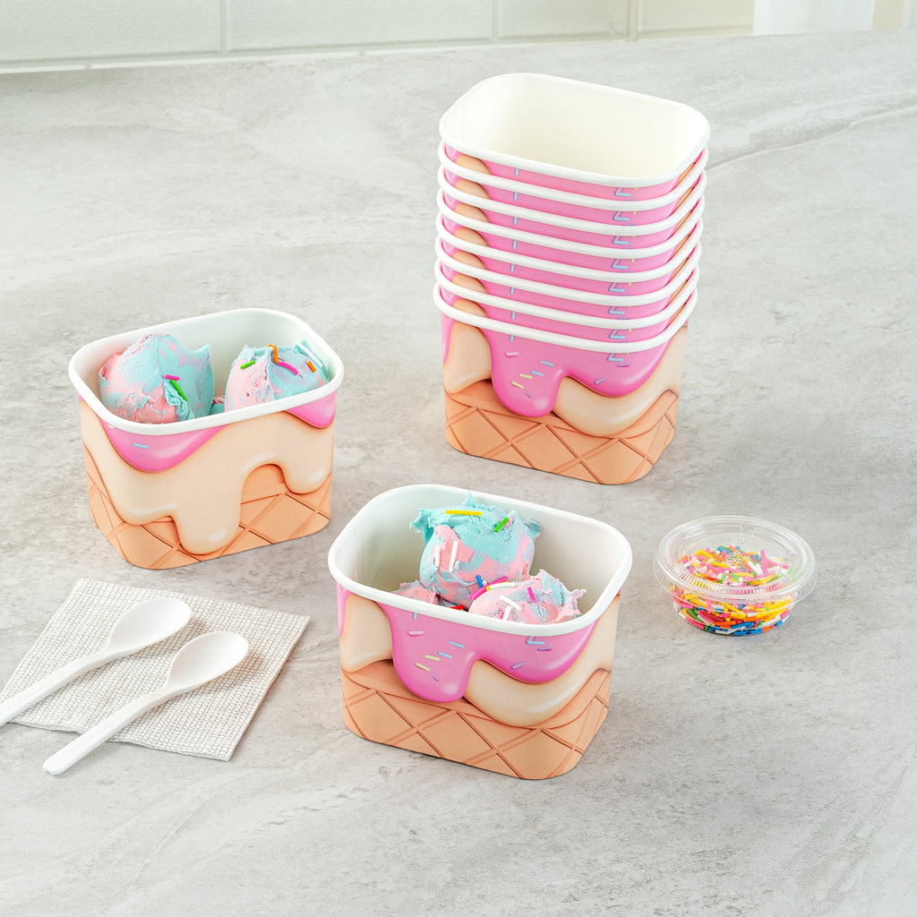 Coppetta 12 oz Square Vanilla Strawberry Swirl Paper To Go Cup - 4 1/4" x 3 1/4" x 2 3/4" - 200 count box