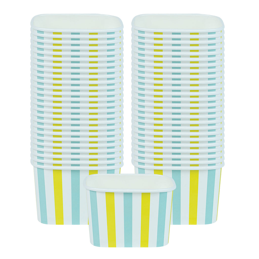 Coppetta 12 oz Square Blue And Green Stripe Paper To Go Cup - 4 1/4" x 3 1/4" x 2 3/4" - 200 count box