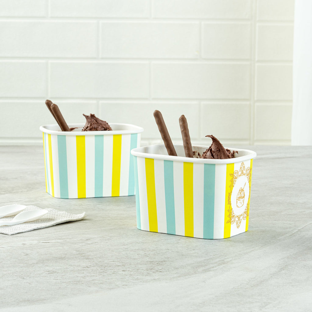 Coppetta 12 oz Square Blue And Green Stripe Paper To Go Cup - 4 1/4" x 3 1/4" x 2 3/4" - 200 count box