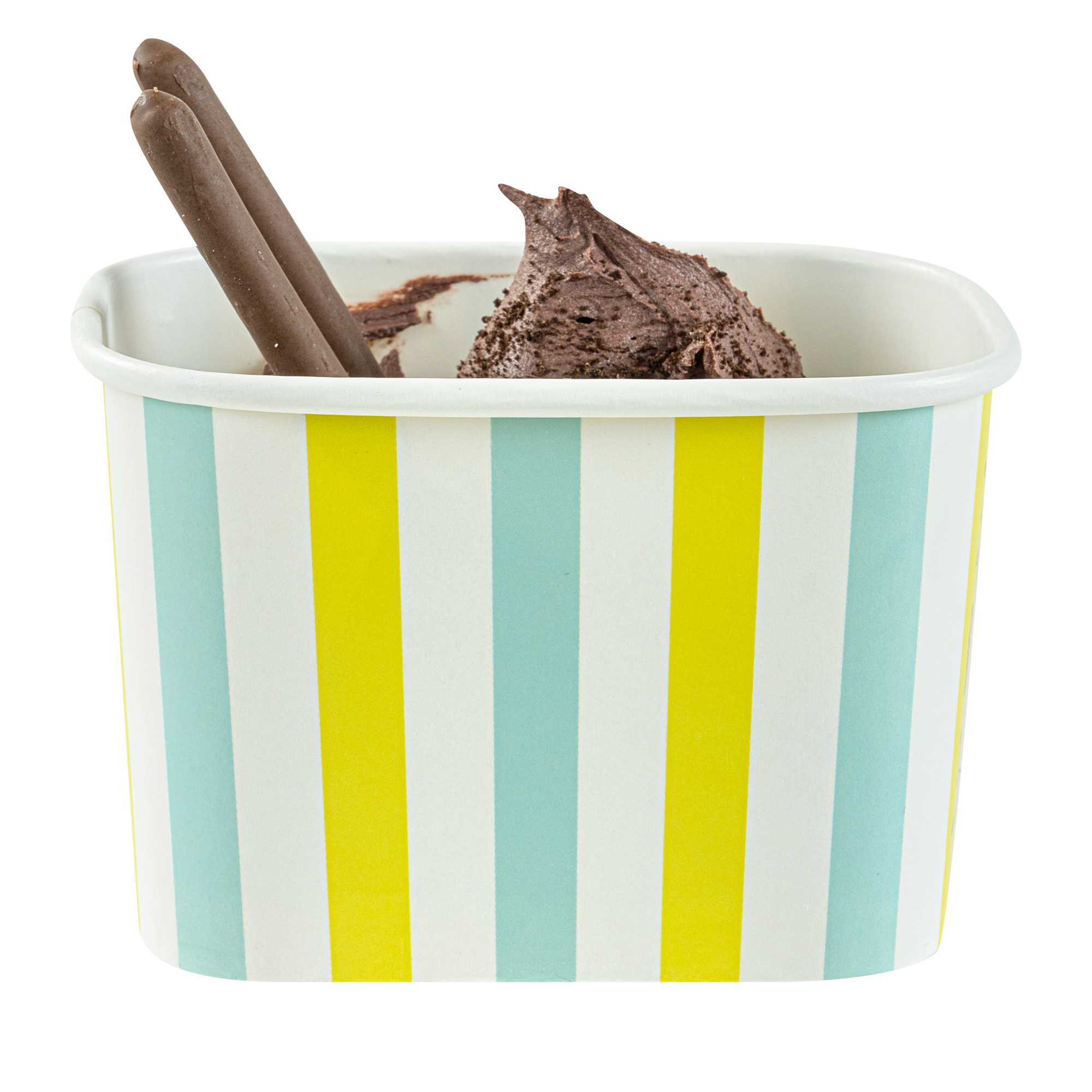 Coppetta 12 oz Square Blue And Green Stripe Paper To Go Cup - 4 1/4" x 3 1/4" x 2 3/4" - 50 count box