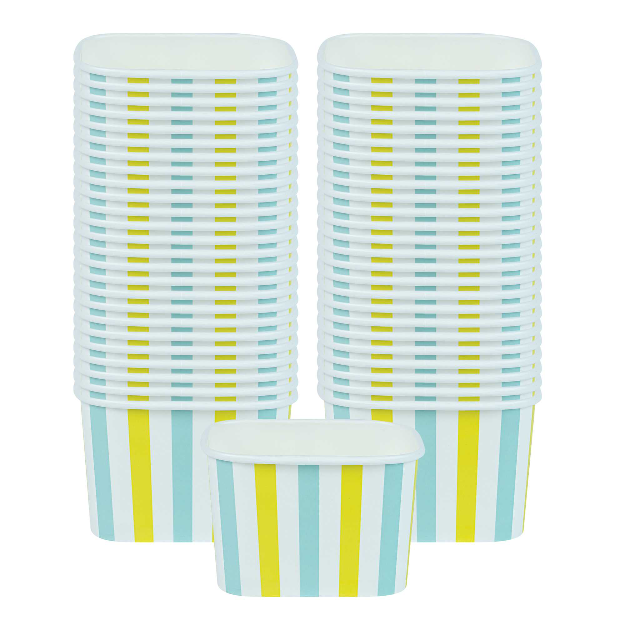 Coppetta 12 oz Square Blue And Green Stripe Paper To Go Cup - 4 1/4" x 3 1/4" x 2 3/4" - 50 count box