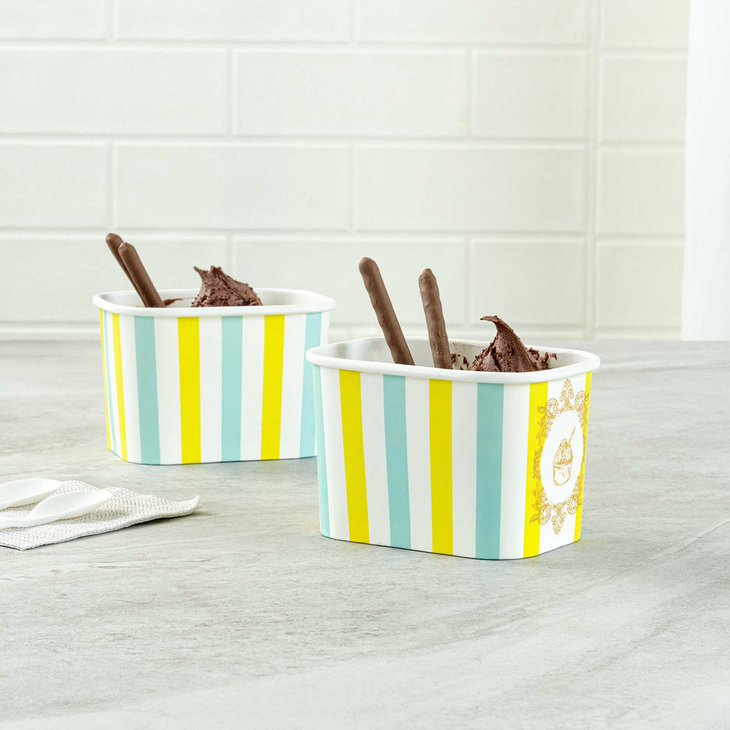 Coppetta 12 oz Square Blue And Green Stripe Paper To Go Cup - 4 1/4" x 3 1/4" x 2 3/4" - 50 count box