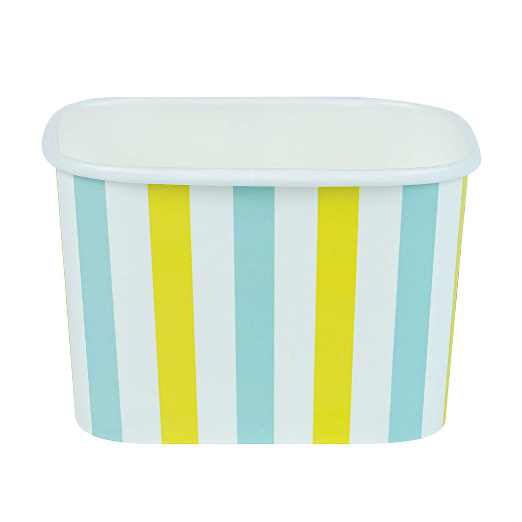 Coppetta 12 oz Square Blue And Green Stripe Paper To Go Cup - 4 1/4" x 3 1/4" x 2 3/4" - 50 count box