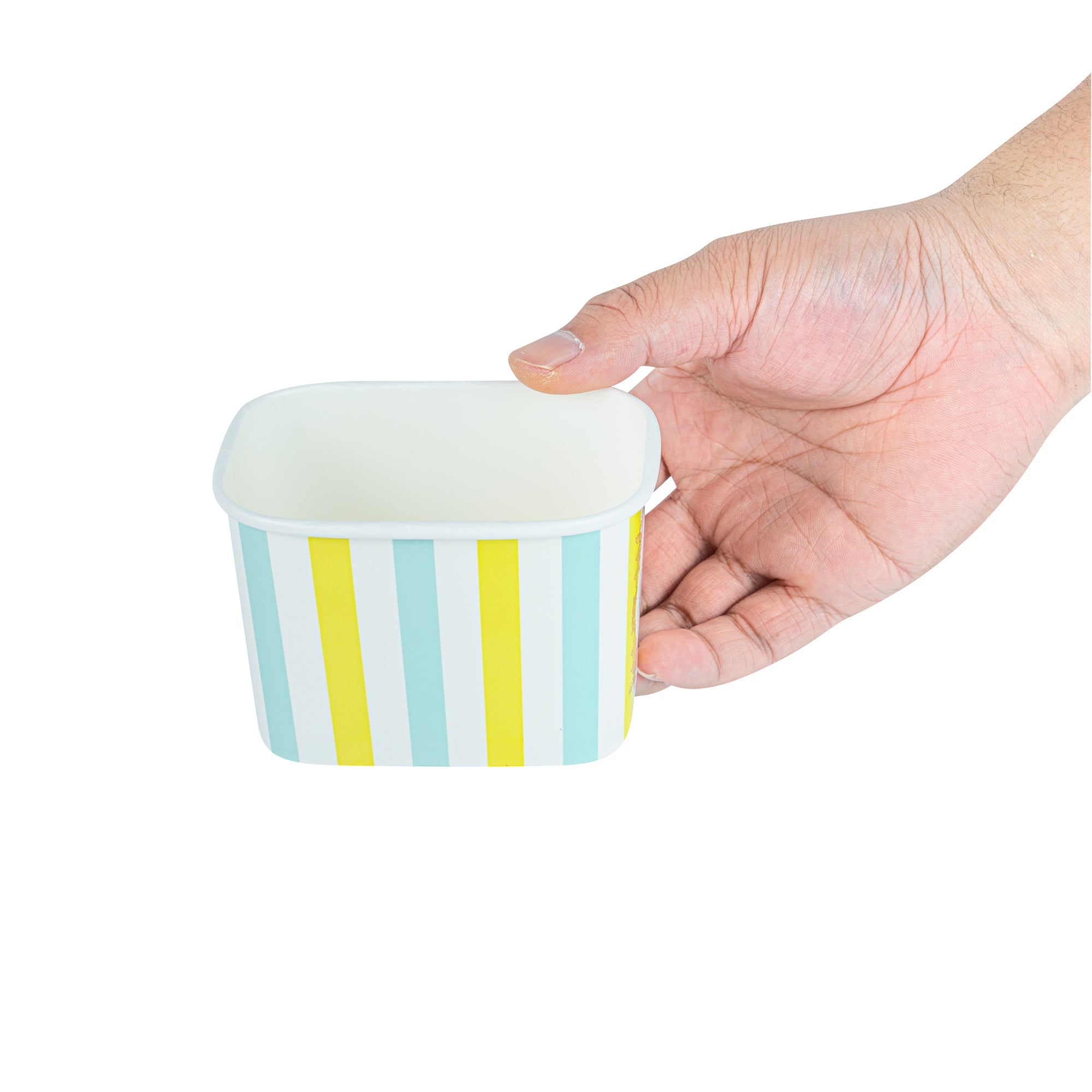 Coppetta 12 oz Square Blue And Green Stripe Paper To Go Cup - 4 1/4" x 3 1/4" x 2 3/4" - 200 count box
