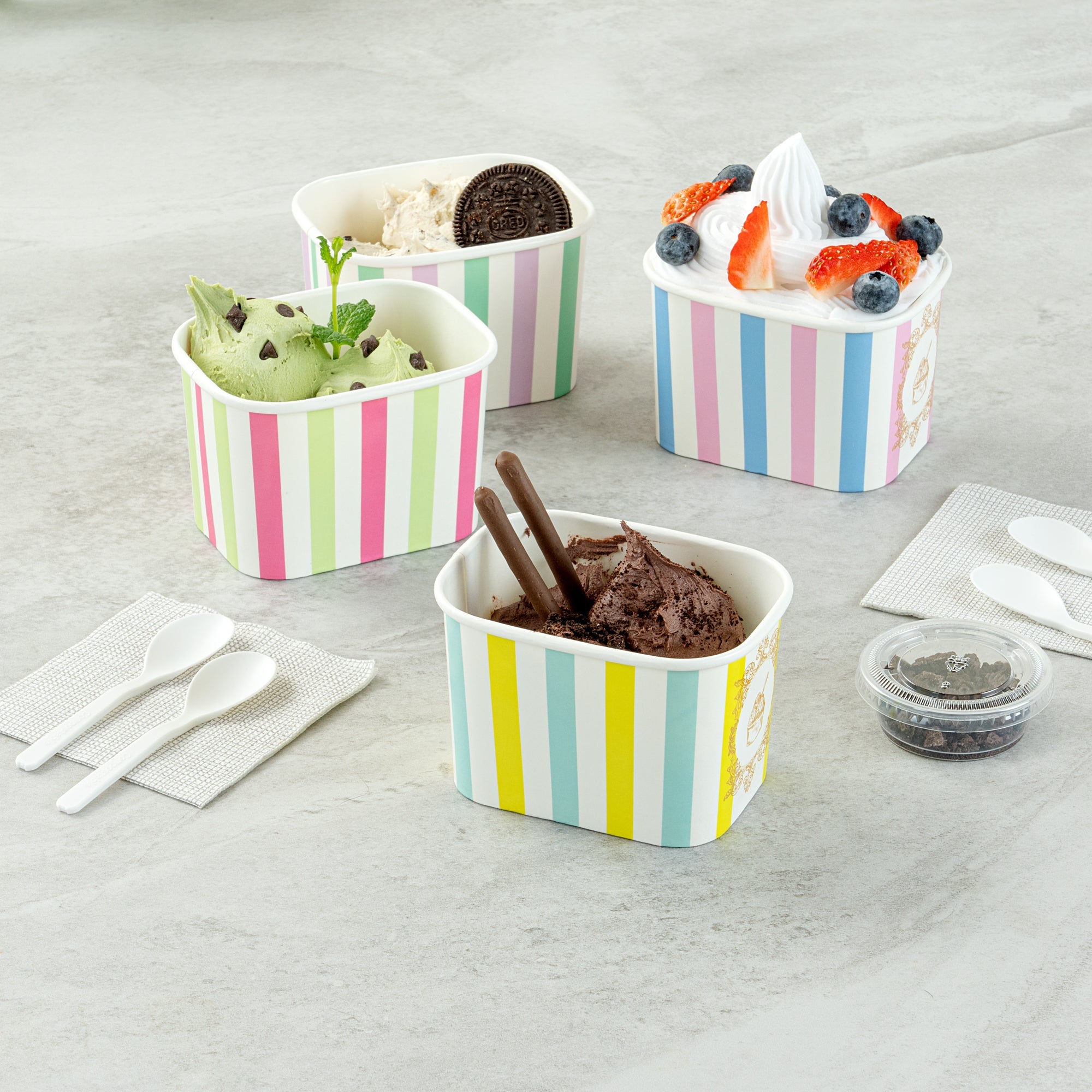 Coppetta 12 oz Square Blue And Green Stripe Paper To Go Cup - 4 1/4" x 3 1/4" x 2 3/4" - 200 count box
