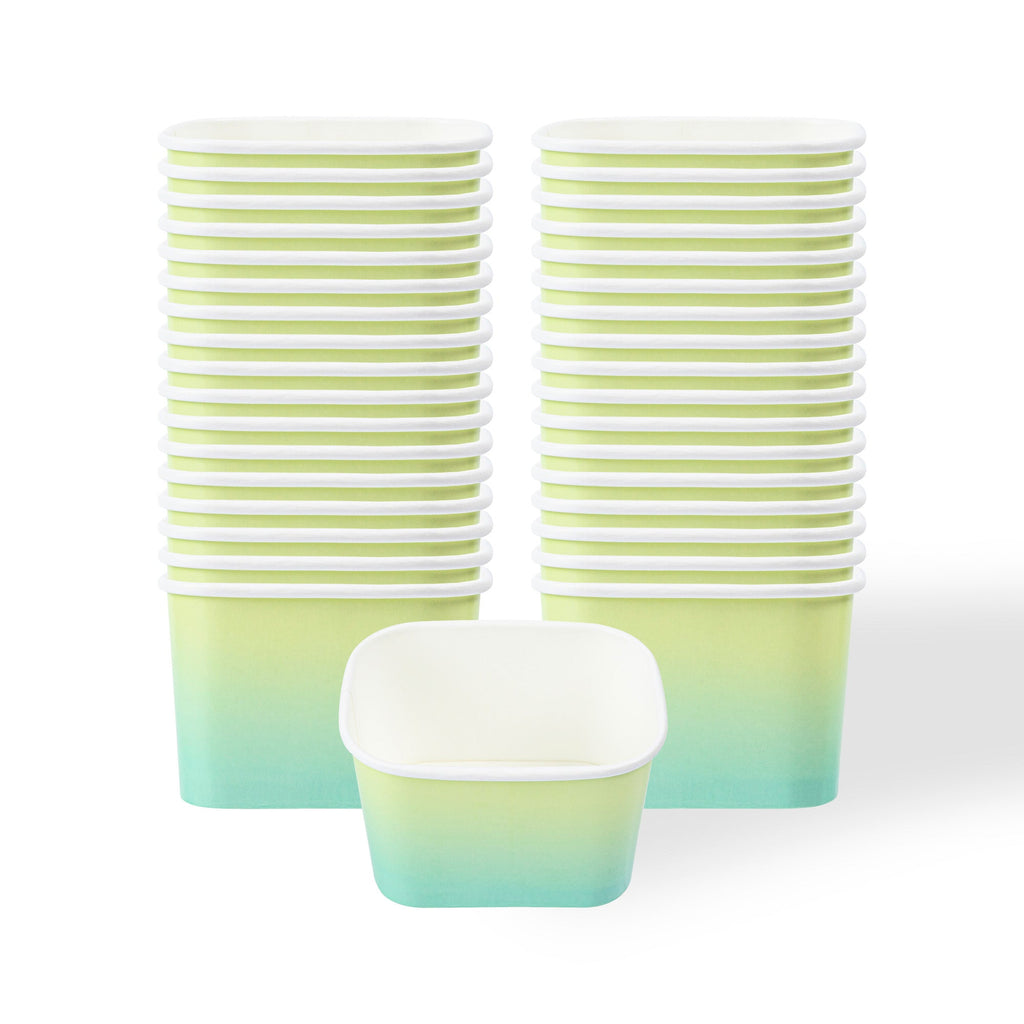 Coppetta 12 oz Square Teal And Green Ombre Paper To Go Cup - 4 1/4" x 3 1/4" x 2 3/4" - 200 count box