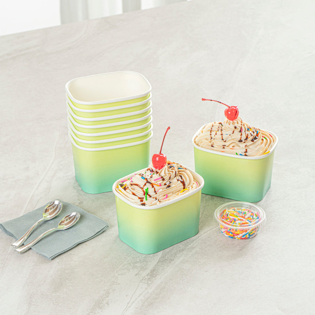 Coppetta 12 oz Square Teal And Green Ombre Paper To Go Cup - 4 1/4" x 3 1/4" x 2 3/4" - 200 count box