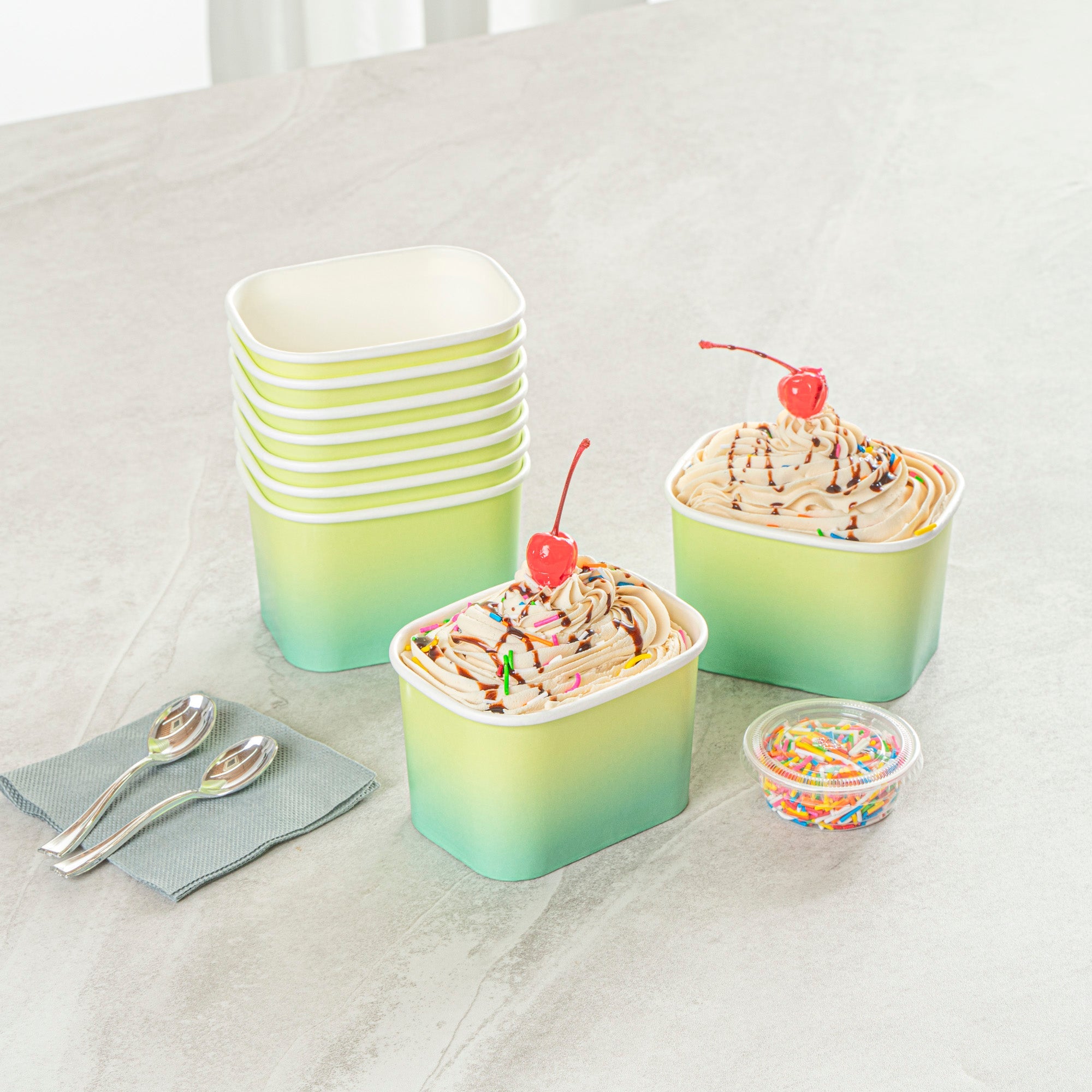 Coppetta 12 oz Square Teal And Green Ombre Paper To Go Cup - 4 1/4" x 3 1/4" x 2 3/4" - 200 count box