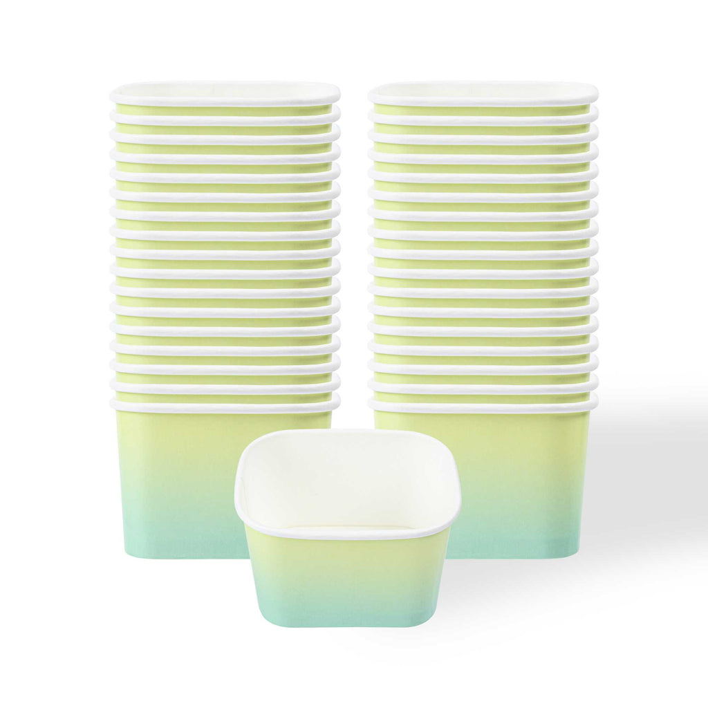 Coppetta 12 oz Square Teal And Green Ombre Paper To Go Cup - 4 1/4" x 3 1/4" x 2 3/4" - 50 count box