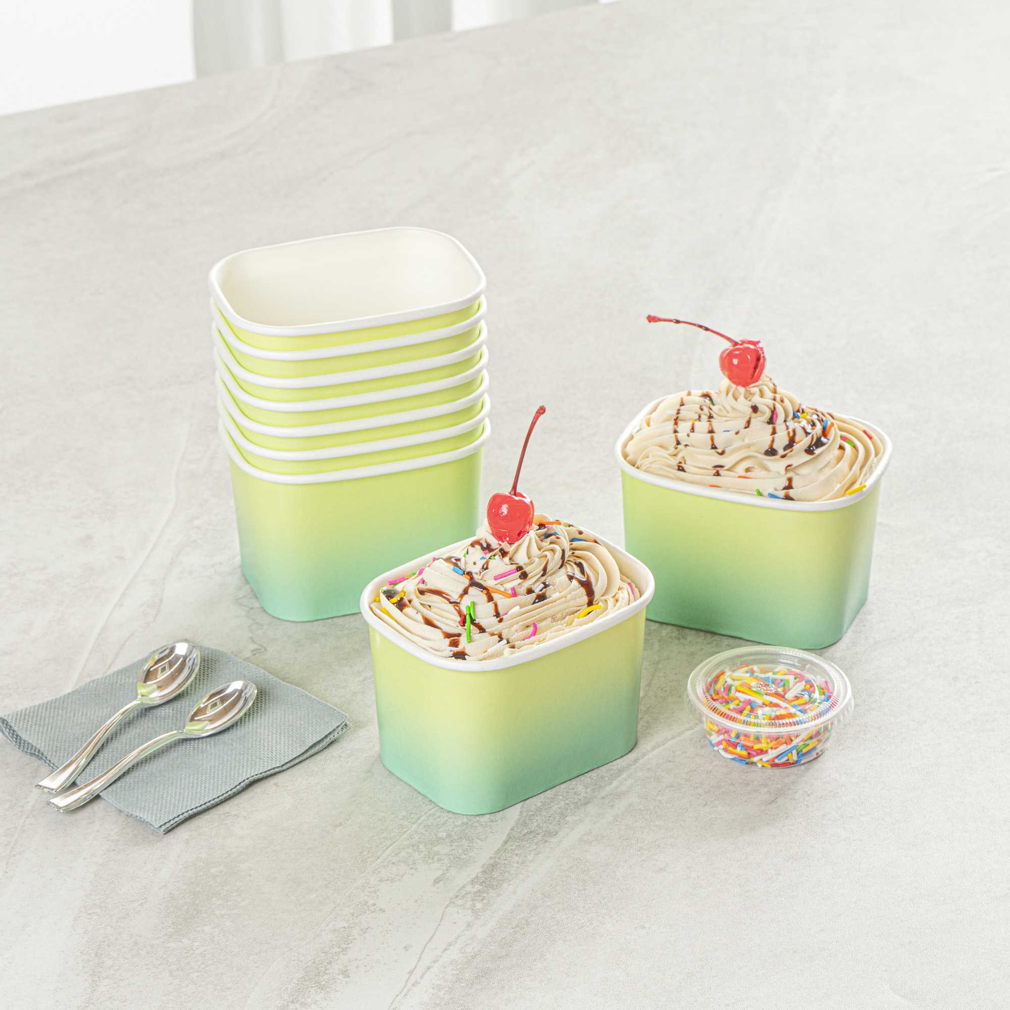 Coppetta 12 oz Square Teal And Green Ombre Paper To Go Cup - 4 1/4" x 3 1/4" x 2 3/4" - 50 count box