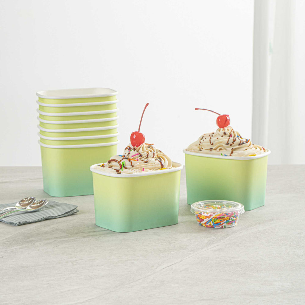 Coppetta 12 oz Square Teal And Green Ombre Paper To Go Cup - 4 1/4" x 3 1/4" x 2 3/4" - 50 count box