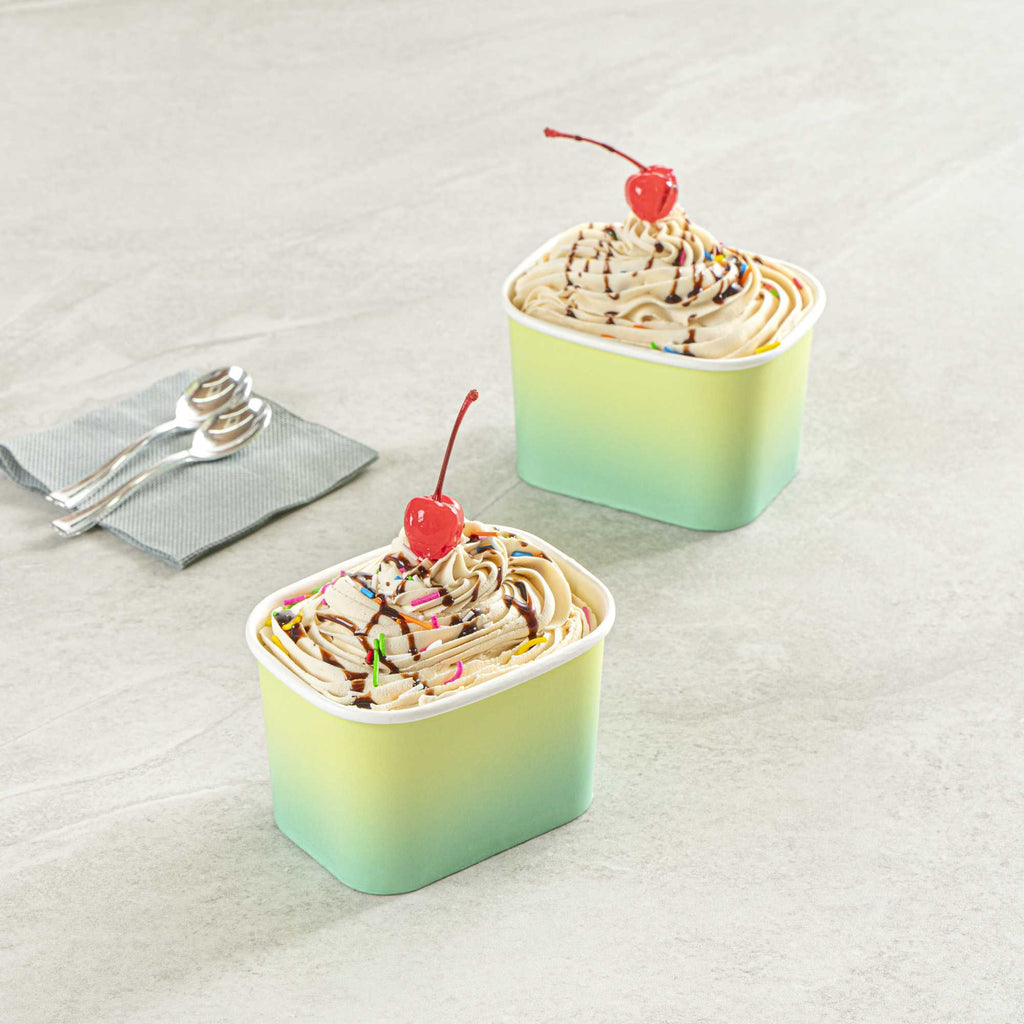 Coppetta 12 oz Square Teal And Green Ombre Paper To Go Cup - 4 1/4" x 3 1/4" x 2 3/4" - 50 count box