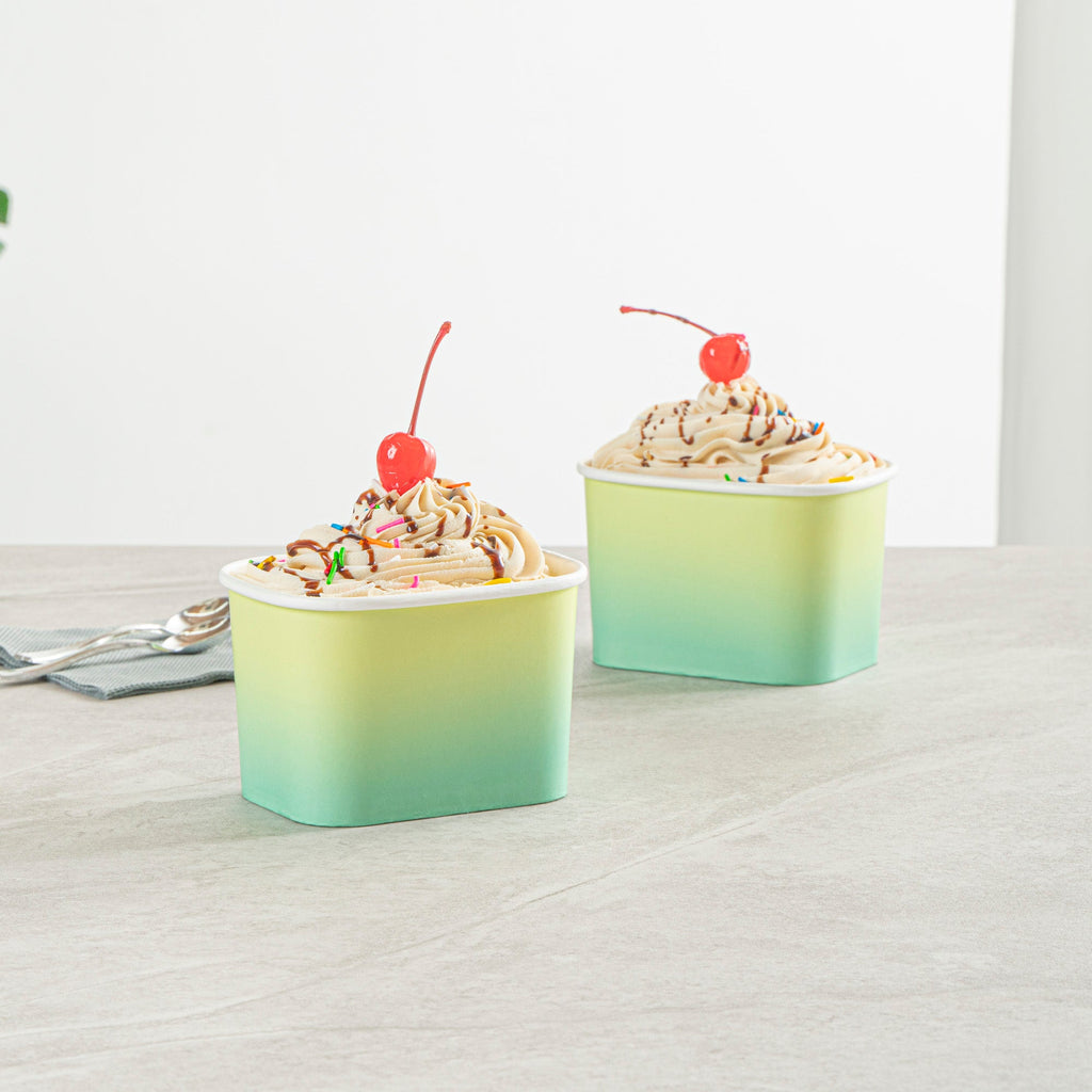 Coppetta 12 oz Square Teal And Green Ombre Paper To Go Cup - 4 1/4" x 3 1/4" x 2 3/4" - 200 count box