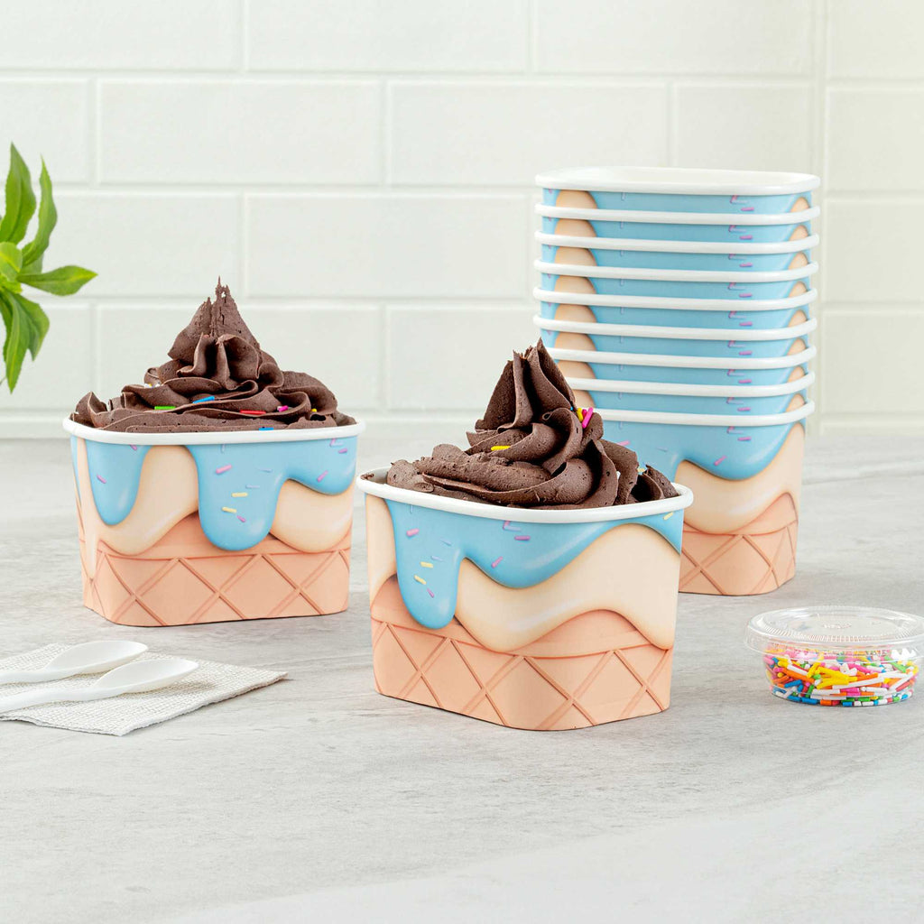 Coppetta 12 oz Square Frosty Delight Paper To Go Cup - 4 1/4" x 3 1/4" x 2 3/4" - 50 count box
