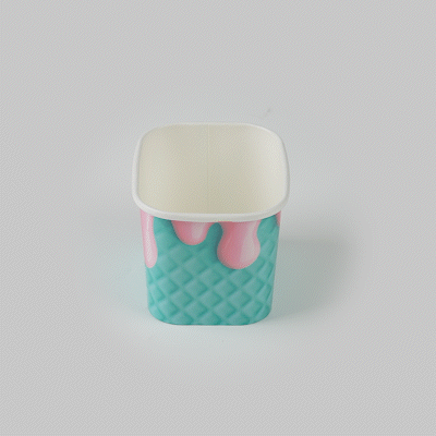 Coppetta 12 oz Square Bubblegum Splash Paper To Go Cup - 4 1/4" x 3 1/4" x 2 3/4" - 50 count box