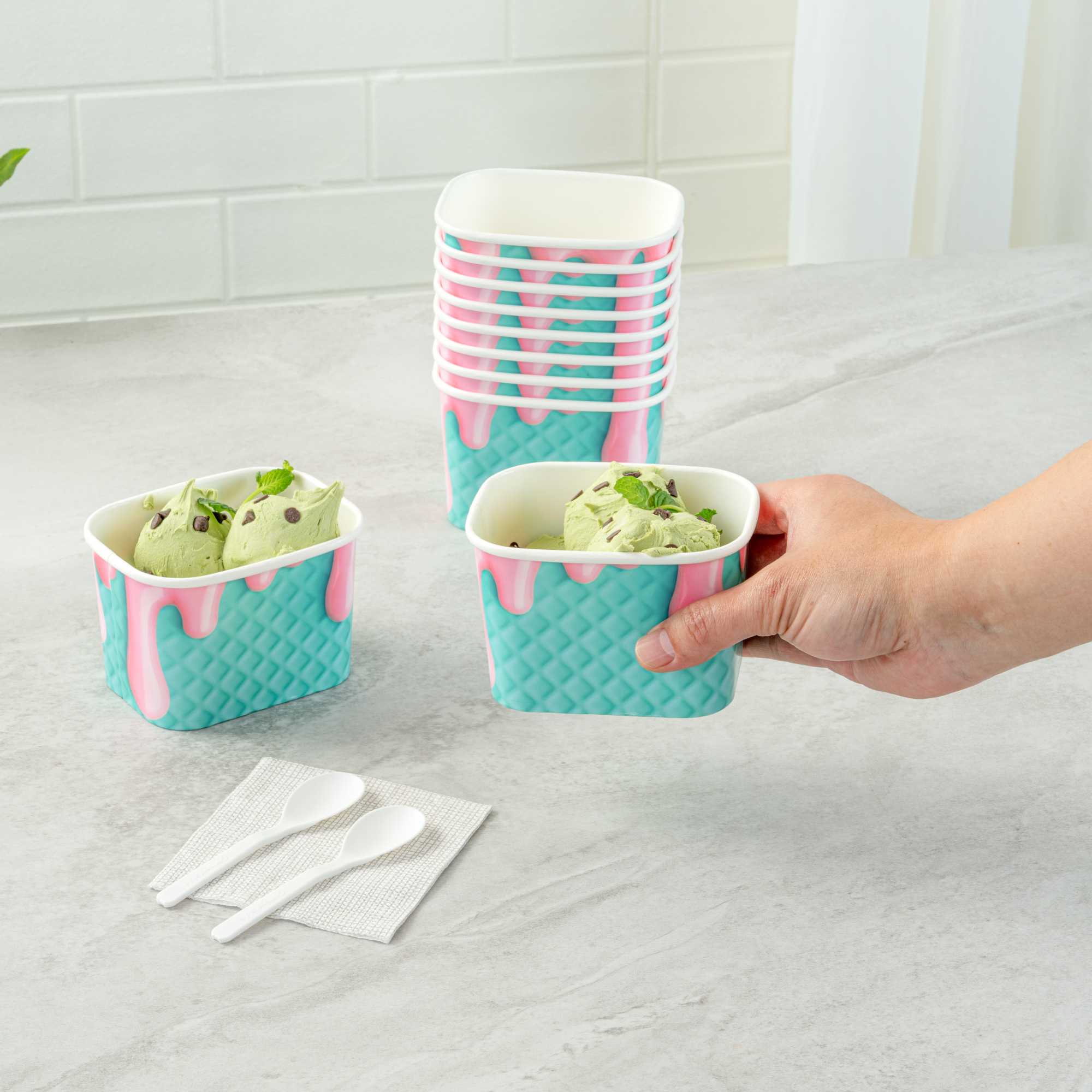 Coppetta 12 oz Square Bubblegum Splash Paper To Go Cup - 4 1/4" x 3 1/4" x 2 3/4" - 50 count box