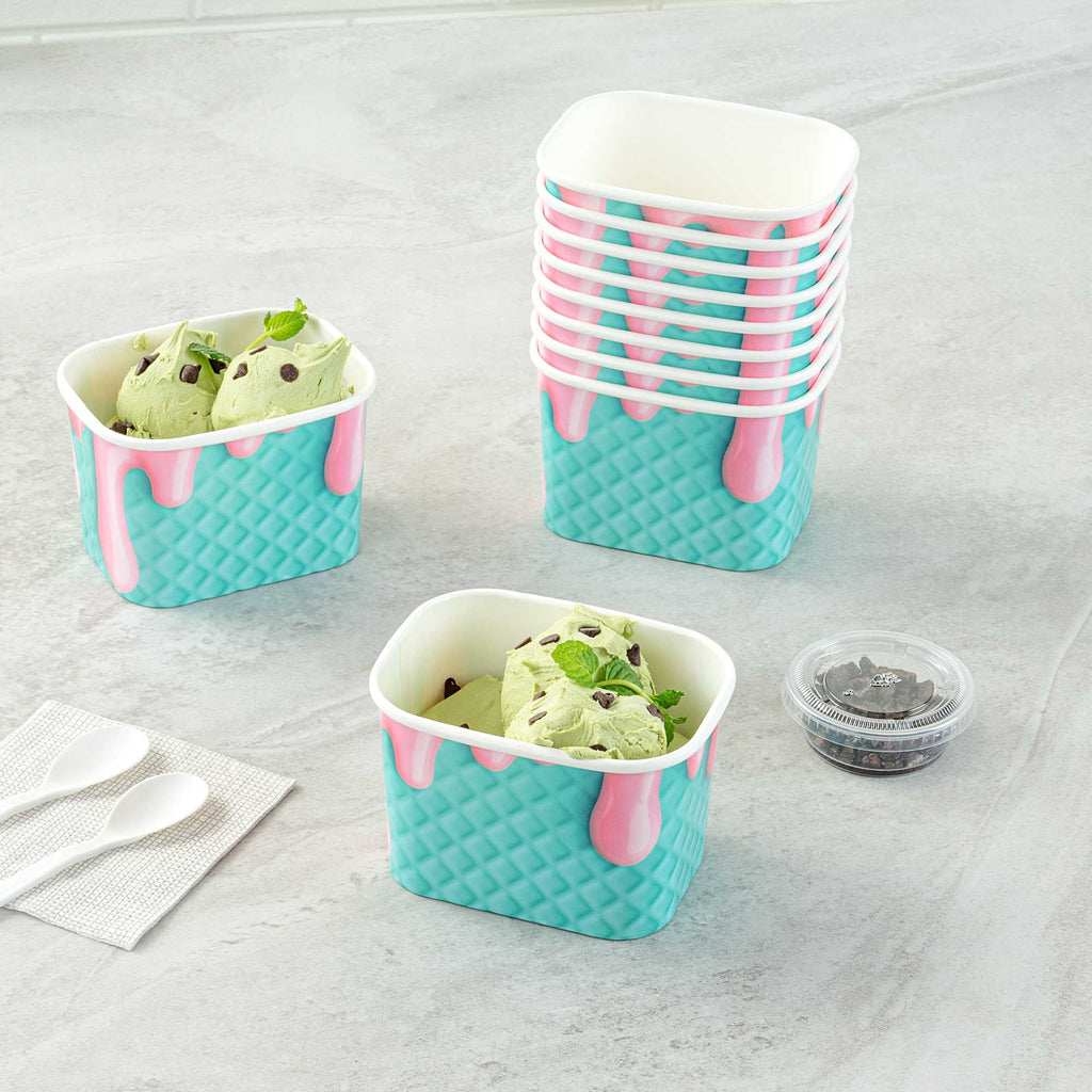 Coppetta 12 oz Square Bubblegum Splash Paper To Go Cup - 4 1/4" x 3 1/4" x 2 3/4" - 50 count box