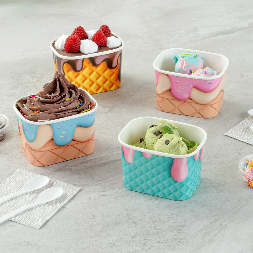 Coppetta 12 oz Square Bubblegum Splash Paper To Go Cup - 4 1/4" x 3 1/4" x 2 3/4" - 50 count box