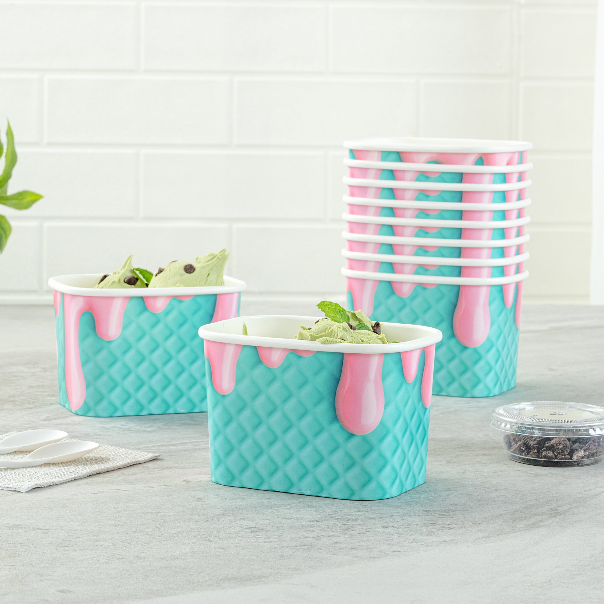 Coppetta 12 oz Square Bubblegum Splash Paper To Go Cup - 4 1/4" x 3 1/4" x 2 3/4" - 200 count box