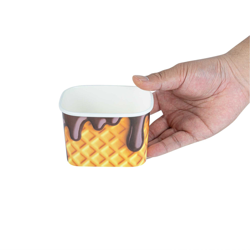 Coppetta 12 oz Square Chocolate Drizzle Paper To Go Cup - 4 1/4" x 3 1/4" x 2 3/4" - 50 count box
