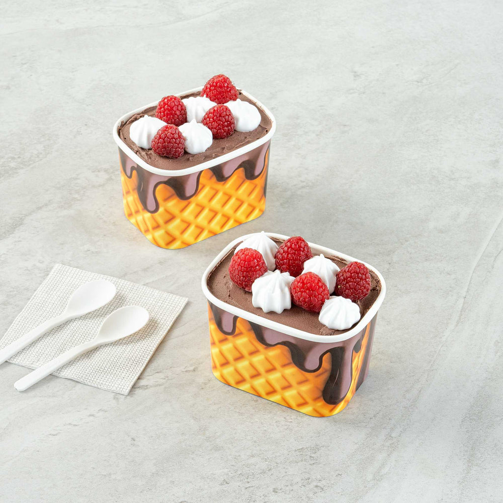 Coppetta 12 oz Square Chocolate Drizzle Paper To Go Cup - 4 1/4" x 3 1/4" x 2 3/4" - 50 count box
