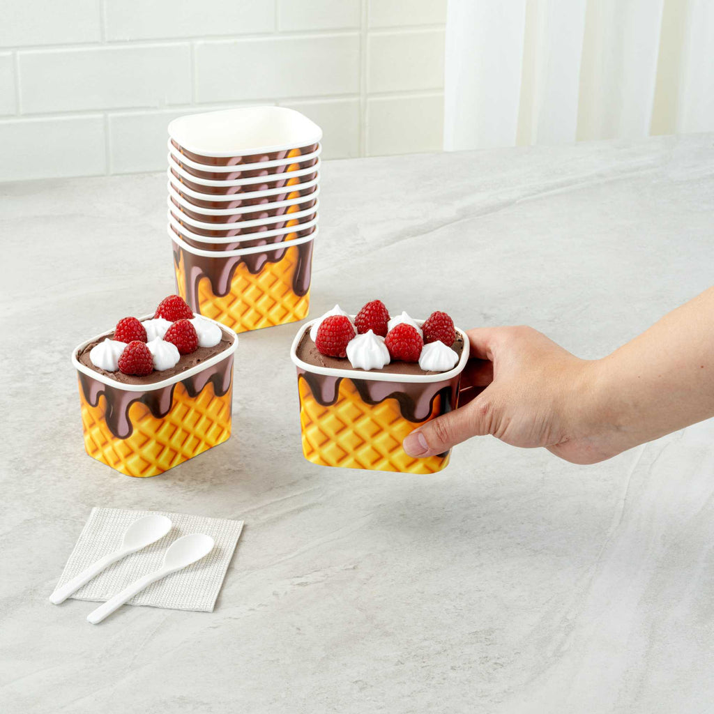 Coppetta 12 oz Square Chocolate Drizzle Paper To Go Cup - 4 1/4" x 3 1/4" x 2 3/4" - 50 count box