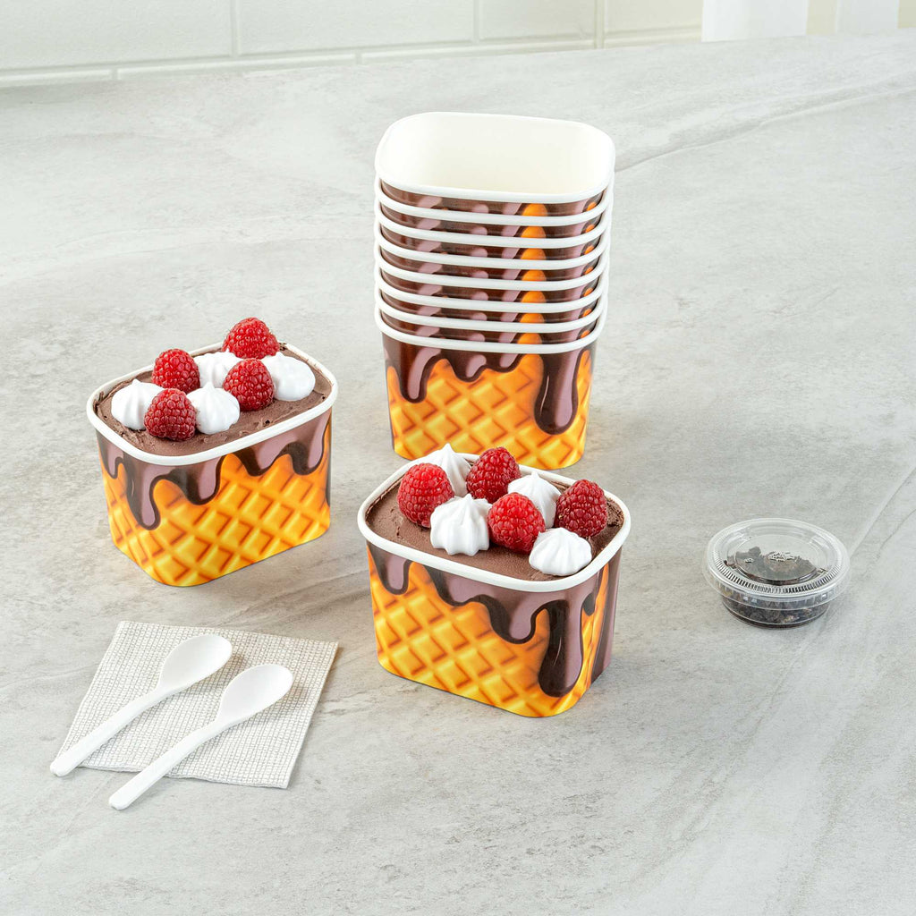 Coppetta 12 oz Square Chocolate Drizzle Paper To Go Cup - 4 1/4" x 3 1/4" x 2 3/4" - 50 count box