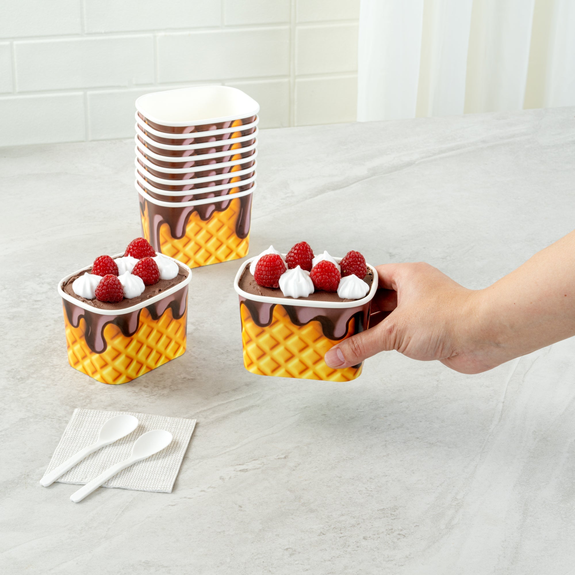 Coppetta 12 oz Square Chocolate Drizzle Paper To Go Cup - 4 1/4" x 3 1/4" x 2 3/4" - 200 count box
