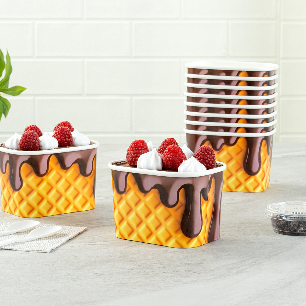Coppetta 12 oz Square Chocolate Drizzle Paper To Go Cup - 4 1/4" x 3 1/4" x 2 3/4" - 200 count box