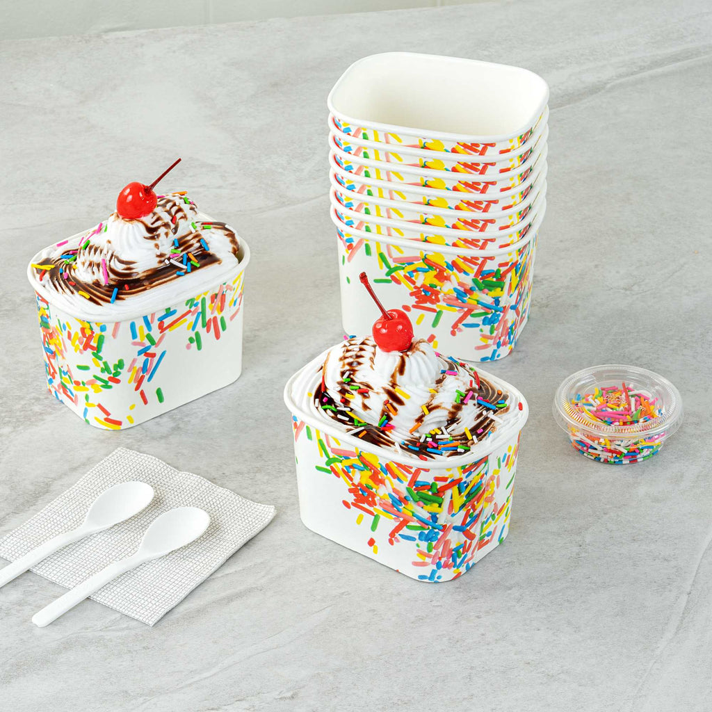 Coppetta 12 oz Square Paper To Go Cup - with Classic Sprinkles - 4 1/4" x 3 1/4" x 2 3/4" - 50 count box