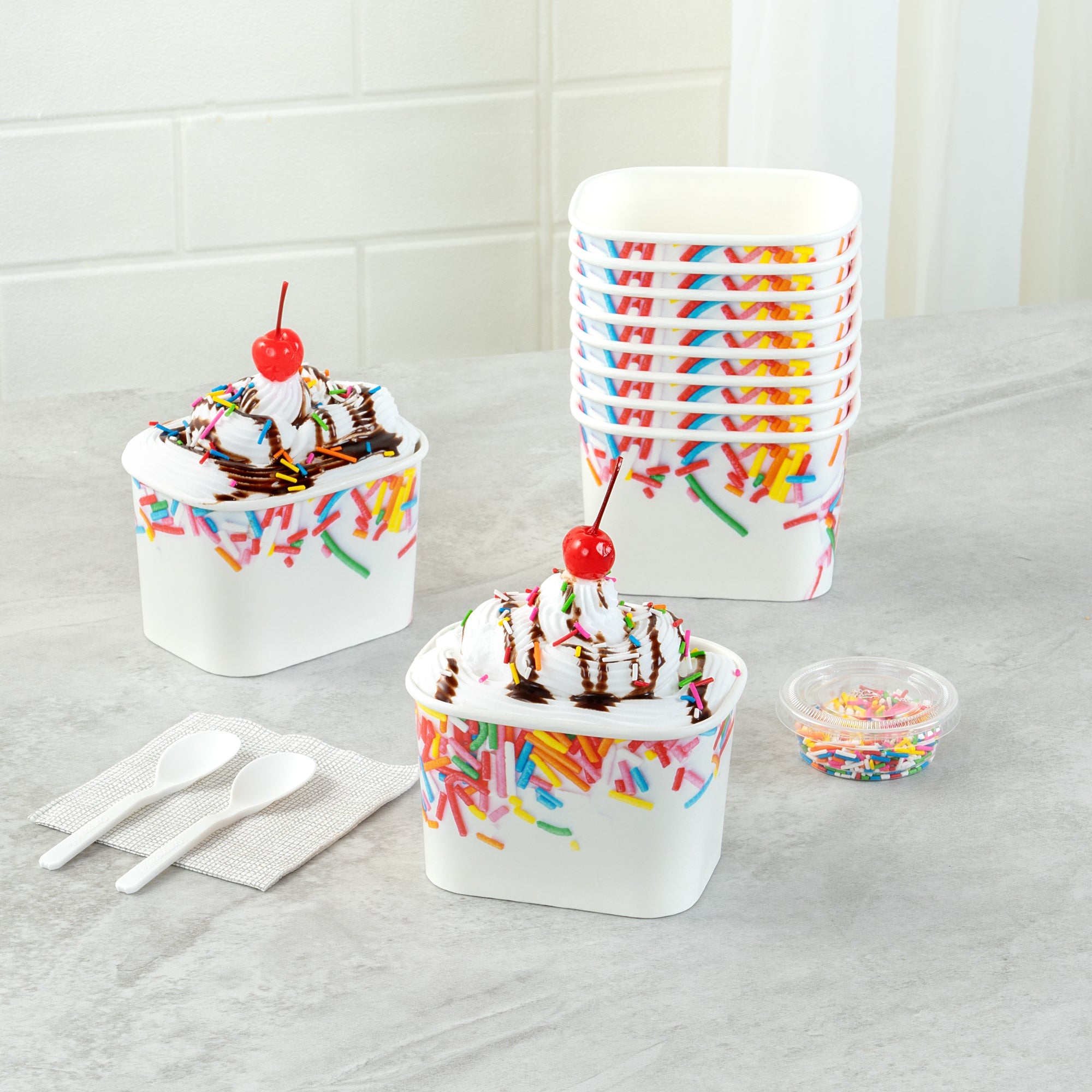 Coppetta 12 oz Square Paper To Go Cup - with Festive Sprinkles - 4 1/4" x 3 1/4" x 2 3/4" - 50 count box