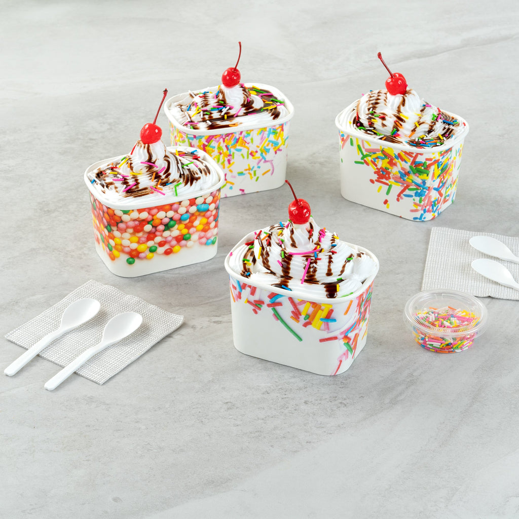 Coppetta 12 oz Square Paper To Go Cup - with Festive Sprinkles - 4 1/4" x 3 1/4" x 2 3/4" - 50 count box