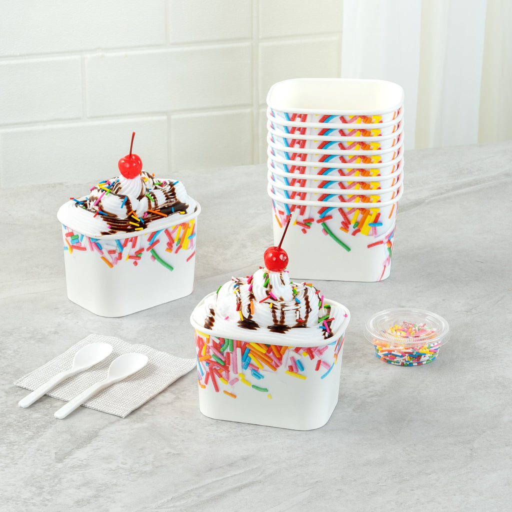 Coppetta 12 oz Square Paper To Go Cup - with Festive Sprinkles - 4 1/4" x 3 1/4" x 2 3/4" - 200 count box