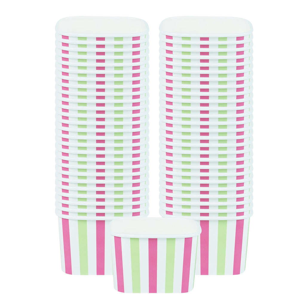 Coppetta 12 oz Square Green And Pink Stripe Paper To Go Cup - 4 1/4" x 3 1/4" x 2 3/4" - 200 count box