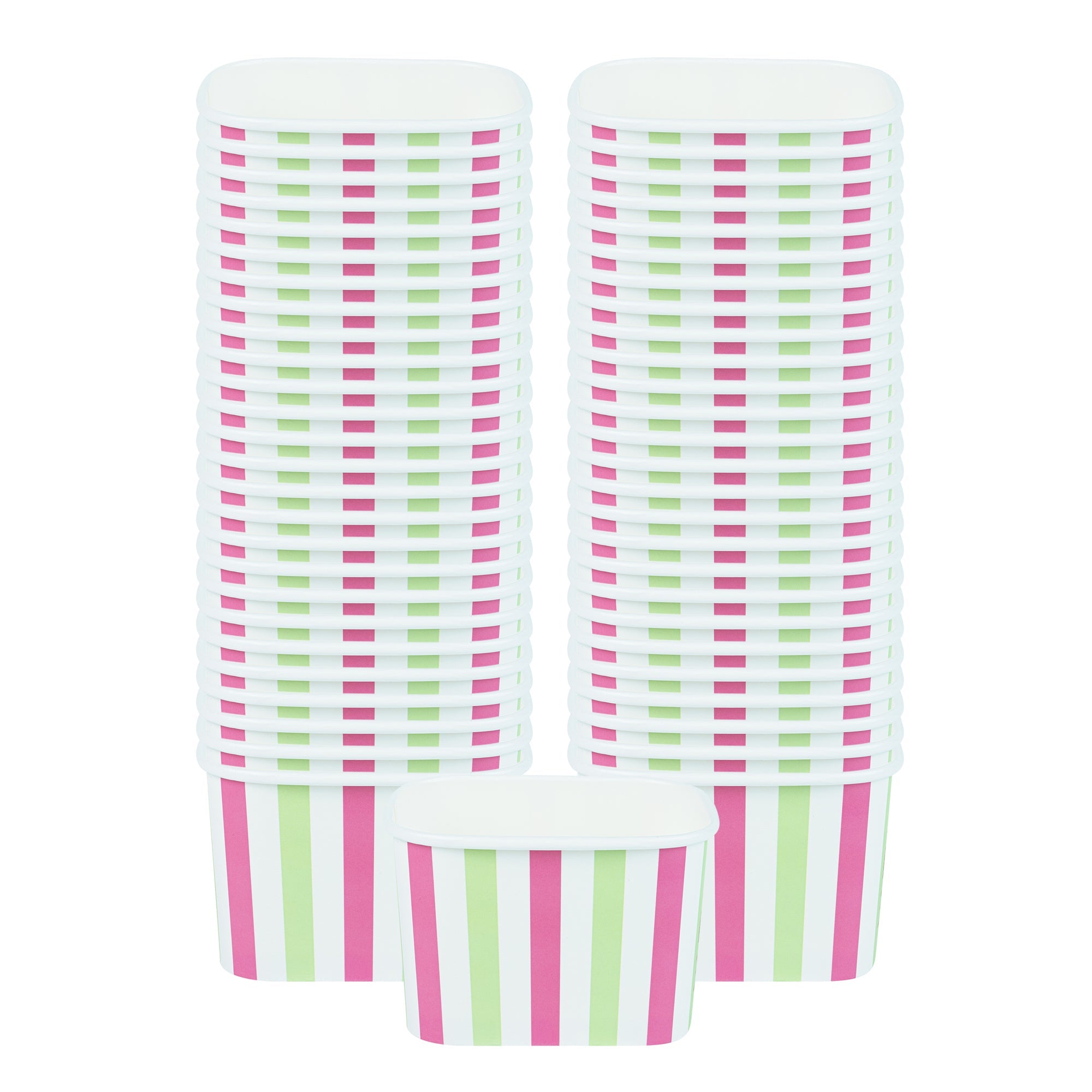 Coppetta 12 oz Square Green And Pink Stripe Paper To Go Cup - 4 1/4" x 3 1/4" x 2 3/4" - 200 count box