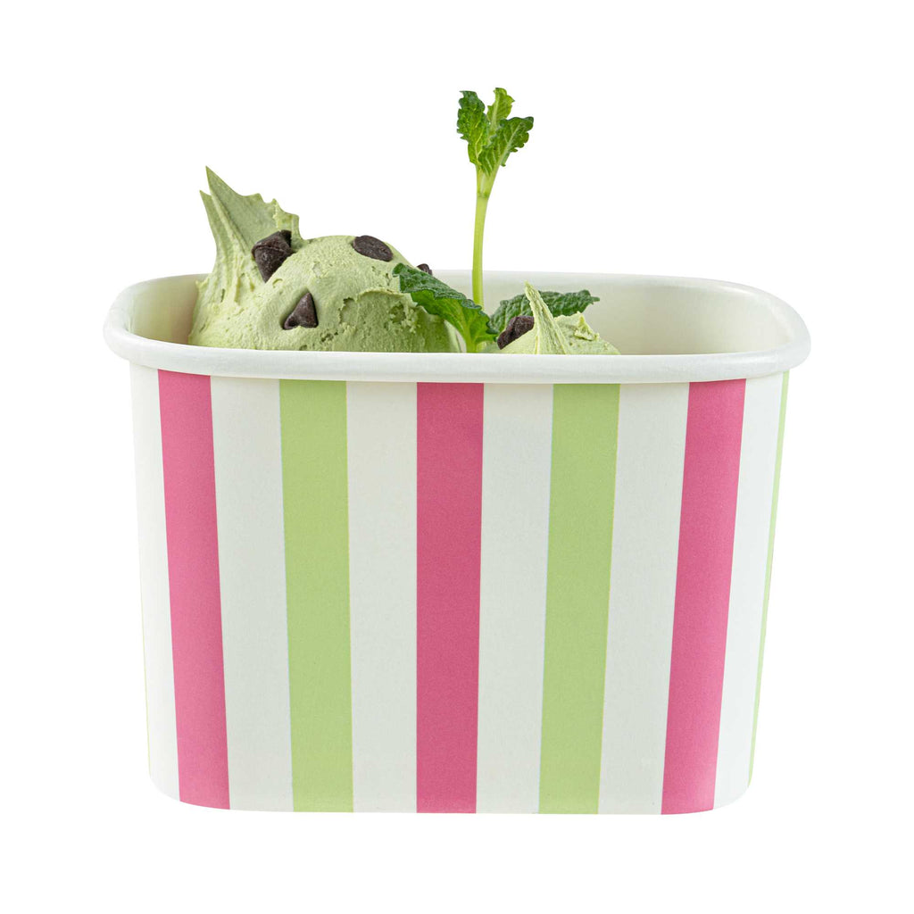 Coppetta 12 oz Square Green And Pink Stripe Paper To Go Cup - 4 1/4" x 3 1/4" x 2 3/4" - 50 count box