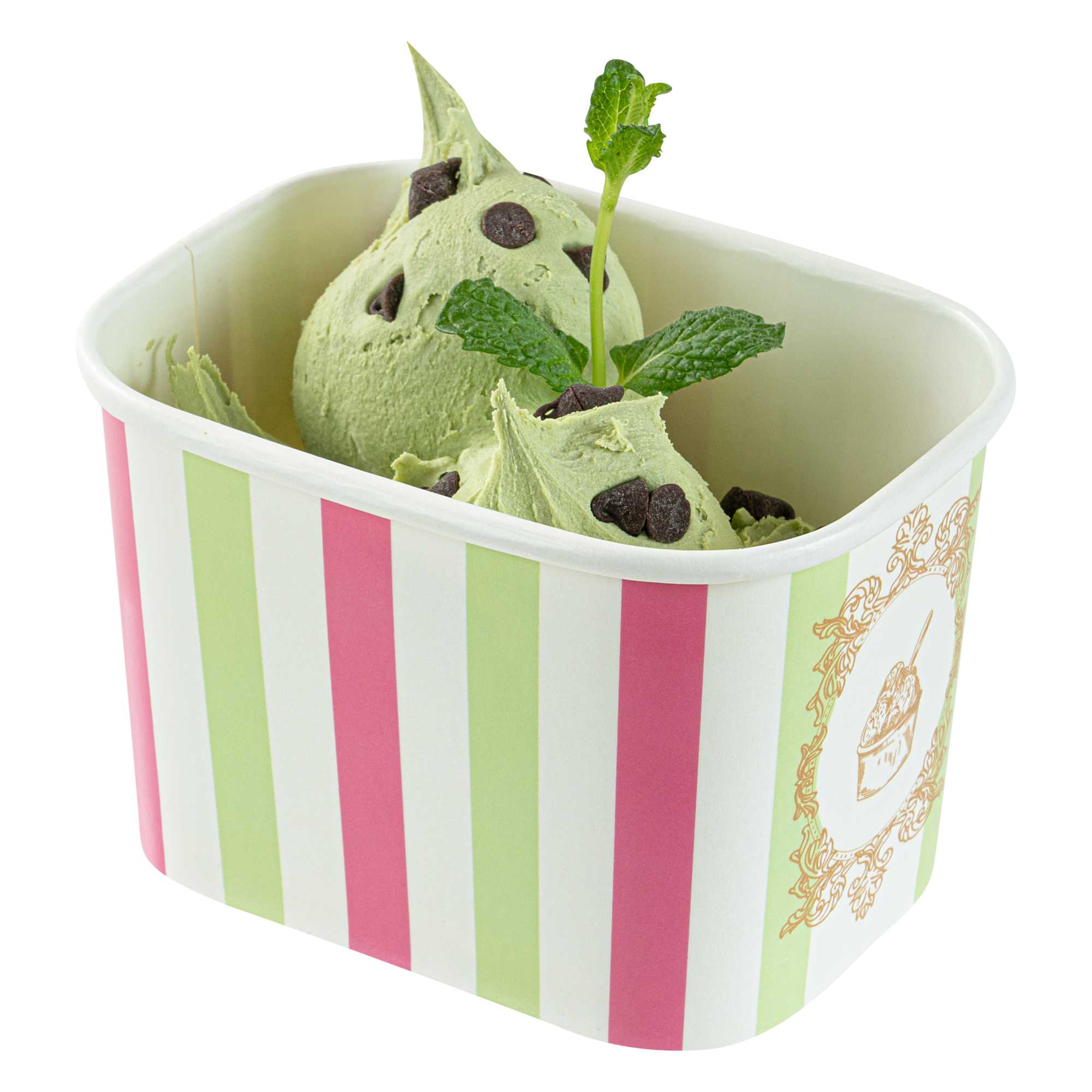 Coppetta 12 oz Square Green And Pink Stripe Paper To Go Cup - 4 1/4" x 3 1/4" x 2 3/4" - 50 count box