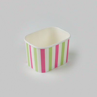 Coppetta 12 oz Square Green And Pink Stripe Paper To Go Cup - 4 1/4" x 3 1/4" x 2 3/4" - 200 count box