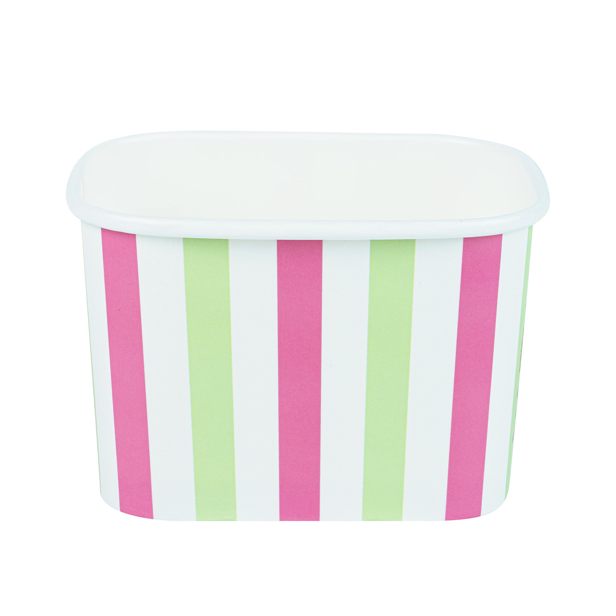 Coppetta 12 oz Square Green And Pink Stripe Paper To Go Cup - 4 1/4" x 3 1/4" x 2 3/4" - 200 count box
