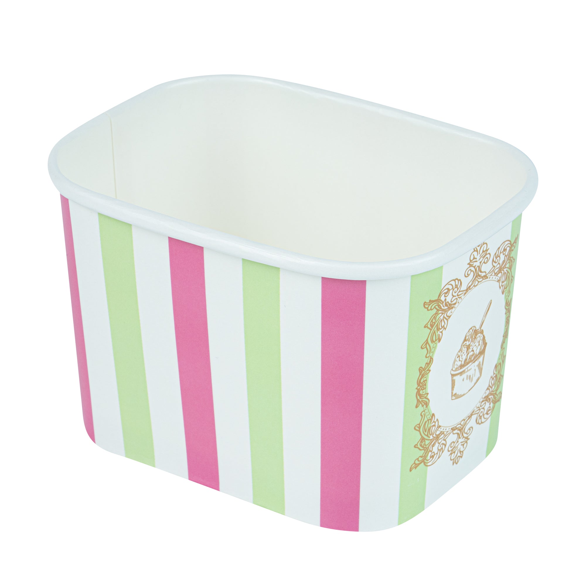 Coppetta 12 oz Square Green And Pink Stripe Paper To Go Cup - 4 1/4" x 3 1/4" x 2 3/4" - 200 count box