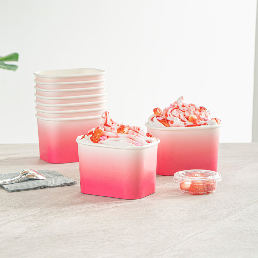 Coppetta 12 oz Square Pink And White Ombre Paper To Go Cup - 4 1/4" x 3 1/4" x 2 3/4" - 200 count box