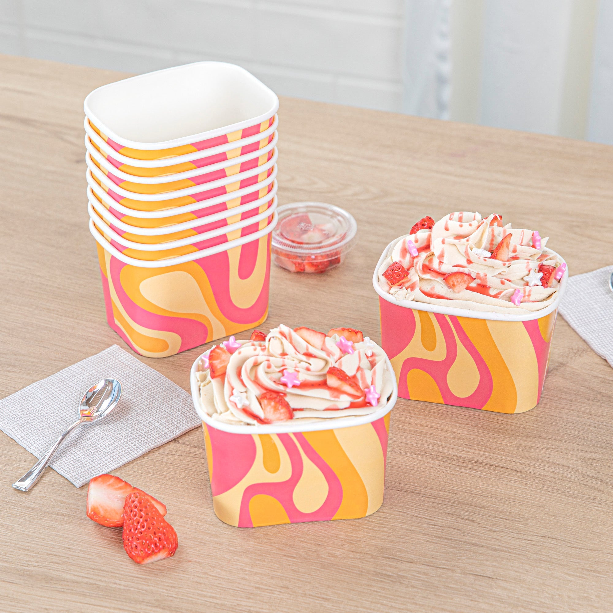 Coppetta 12 oz Square Tropical Twist Paper To Go Cup - 4 1/4" x 3 1/4" x 2 3/4" - 200 count box