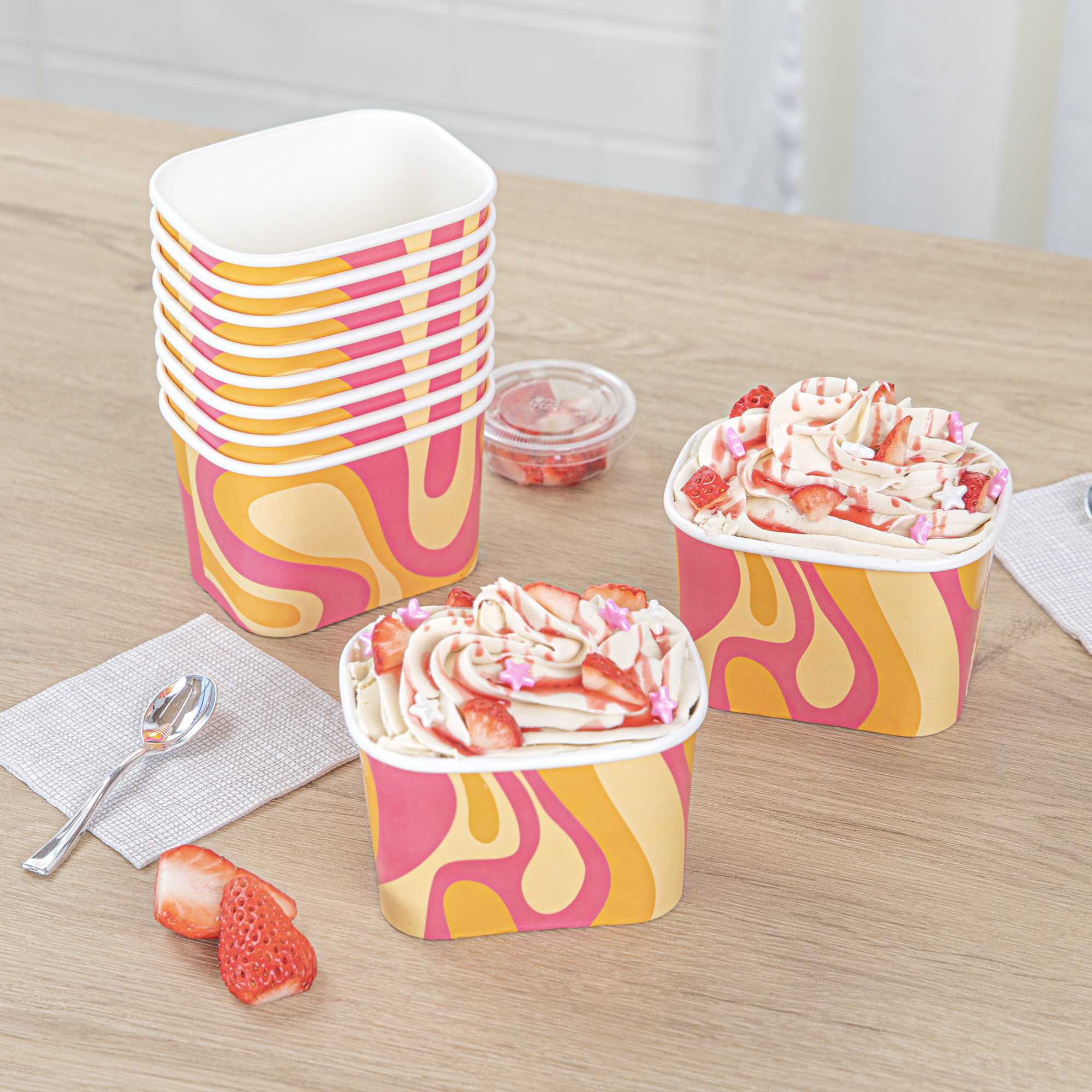 Coppetta 12 oz Square Tropical Twist Paper To Go Cup - 4 1/4" x 3 1/4" x 2 3/4" - 50 count box