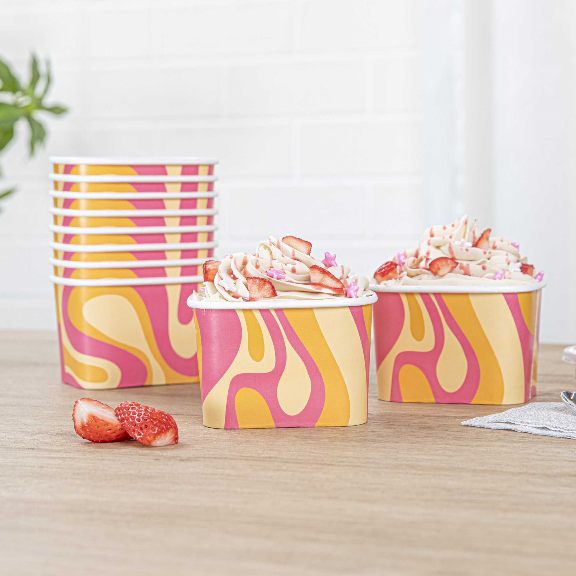 Coppetta 12 oz Square Tropical Twist Paper To Go Cup - 4 1/4" x 3 1/4" x 2 3/4" - 50 count box