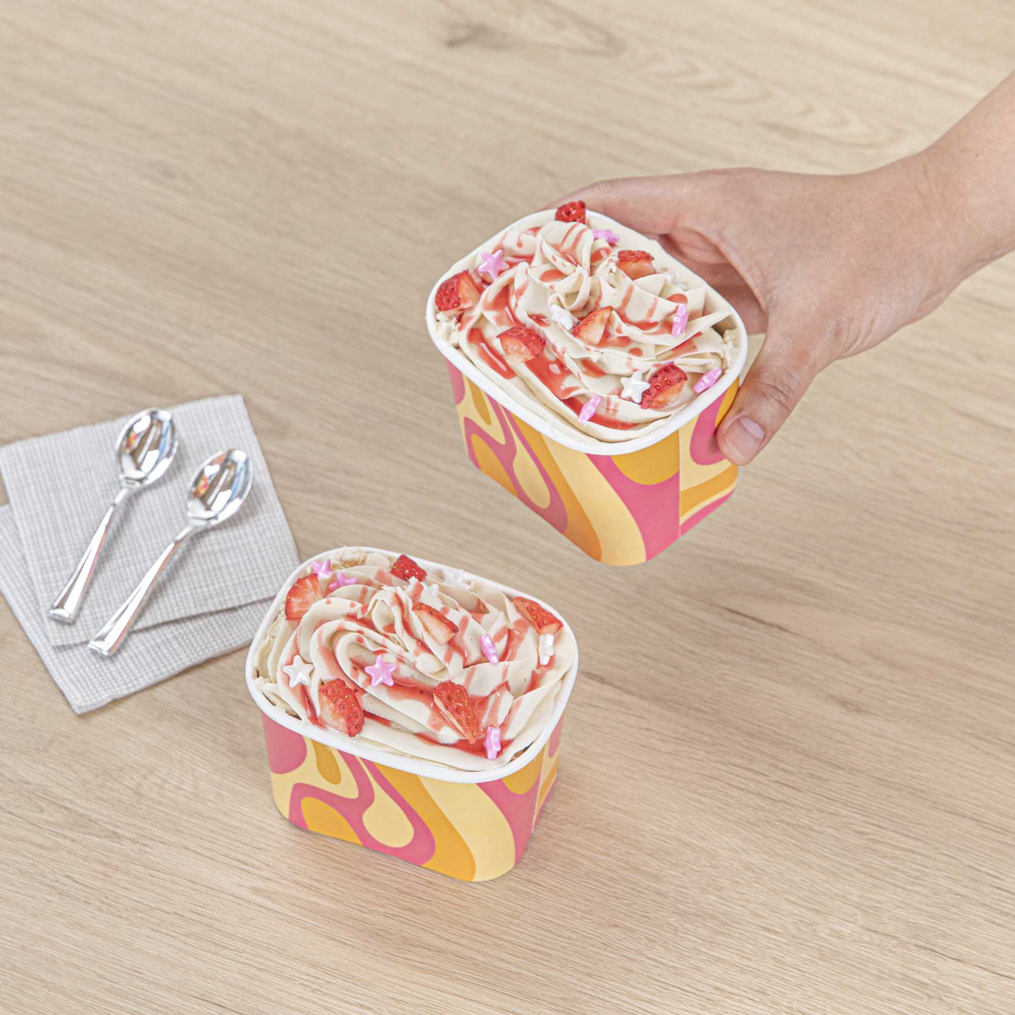 Coppetta 12 oz Square Tropical Twist Paper To Go Cup - 4 1/4" x 3 1/4" x 2 3/4" - 50 count box