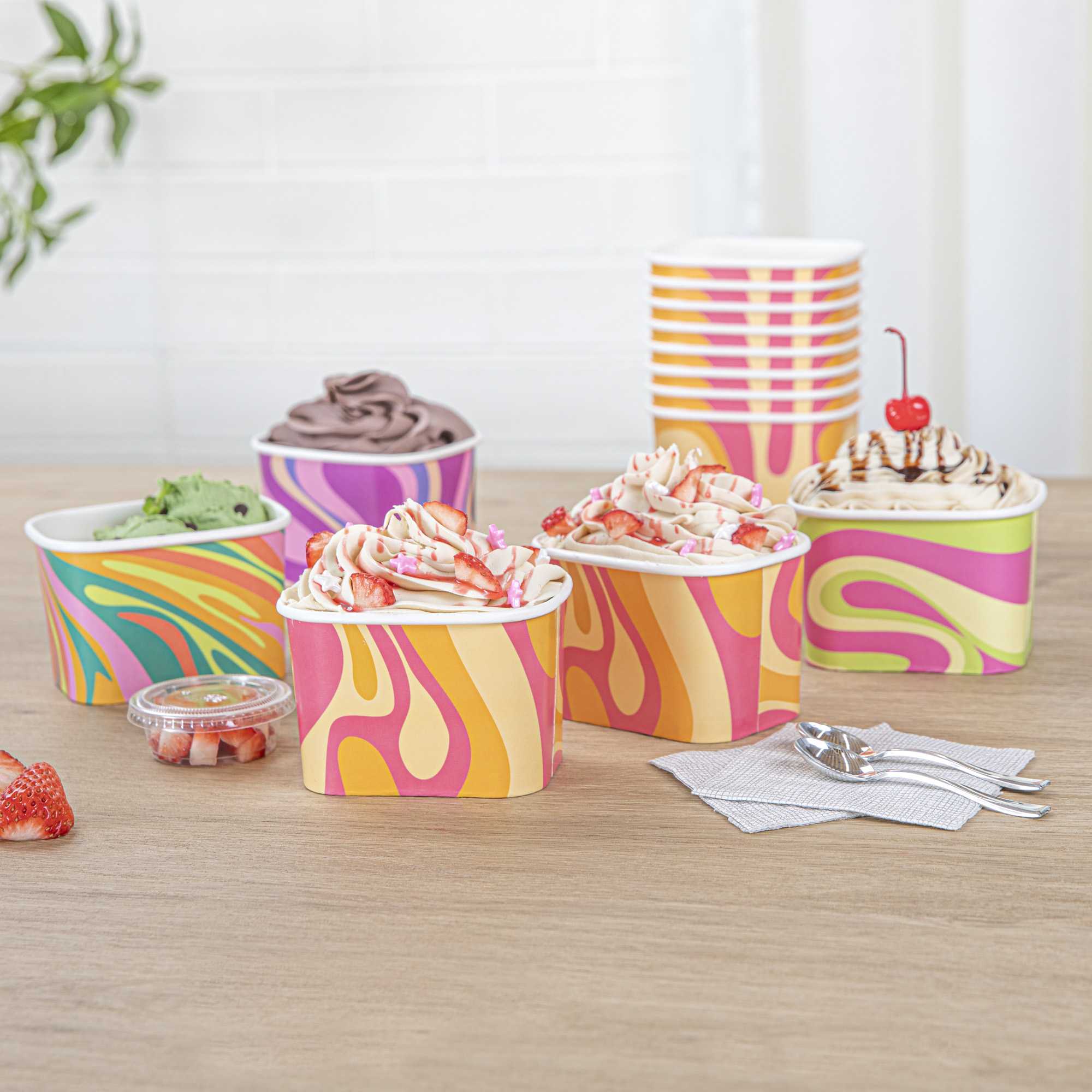 Coppetta 12 oz Square Tropical Twist Paper To Go Cup - 4 1/4" x 3 1/4" x 2 3/4" - 50 count box