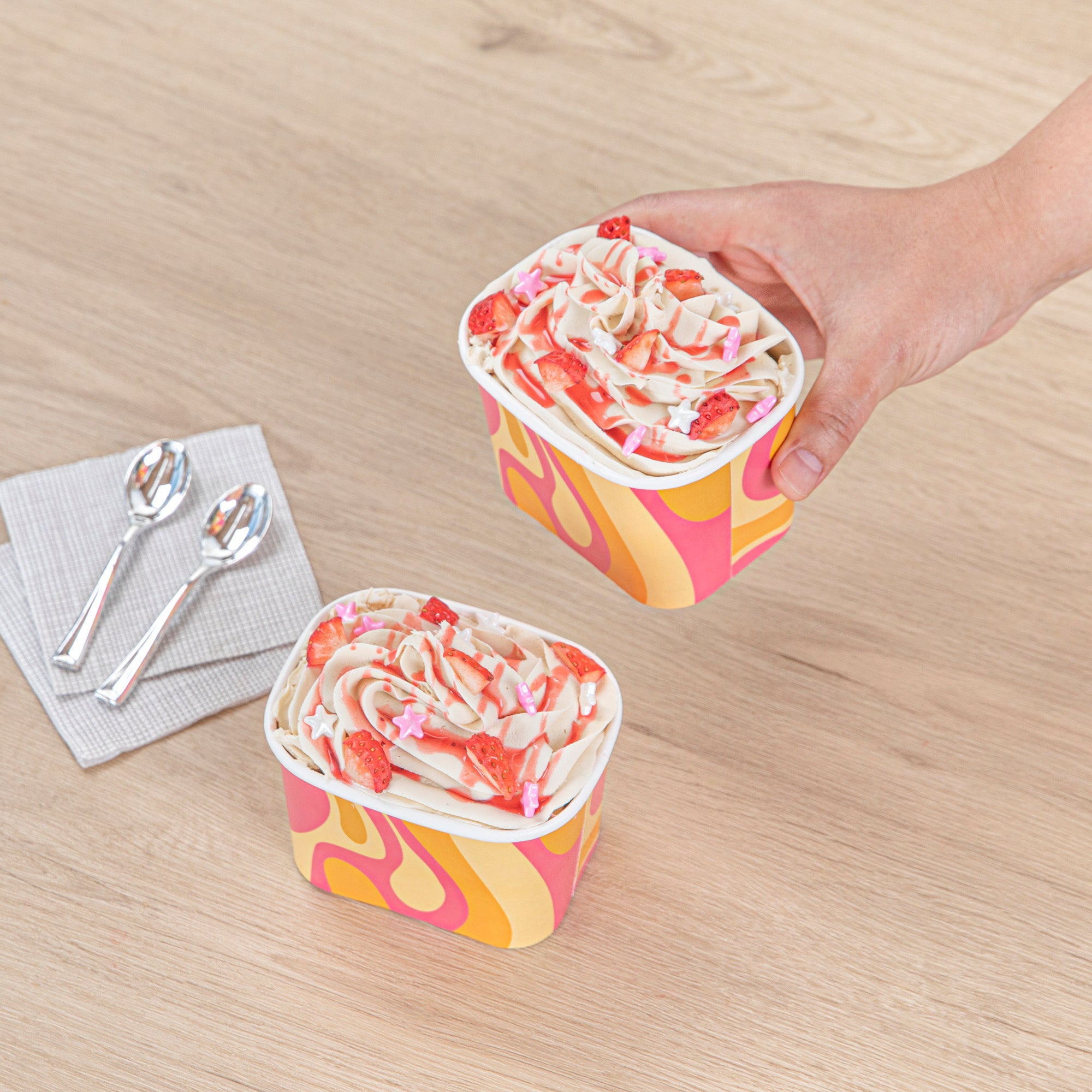 Coppetta 12 oz Square Tropical Twist Paper To Go Cup - 4 1/4" x 3 1/4" x 2 3/4" - 200 count box