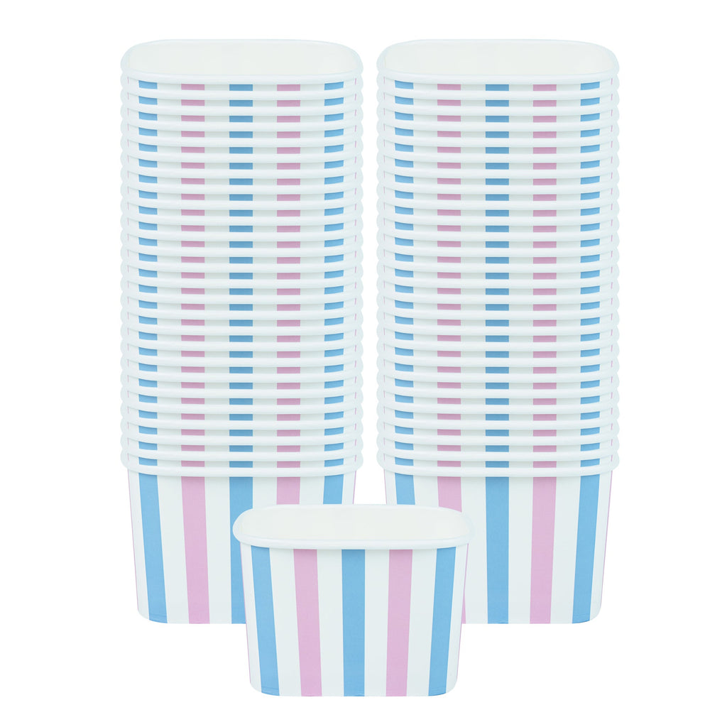 Coppetta 12 oz Square Pink And Blue Stripe Paper To Go Cup - 4 1/4" x 3 1/4" x 2 3/4" - 200 count box