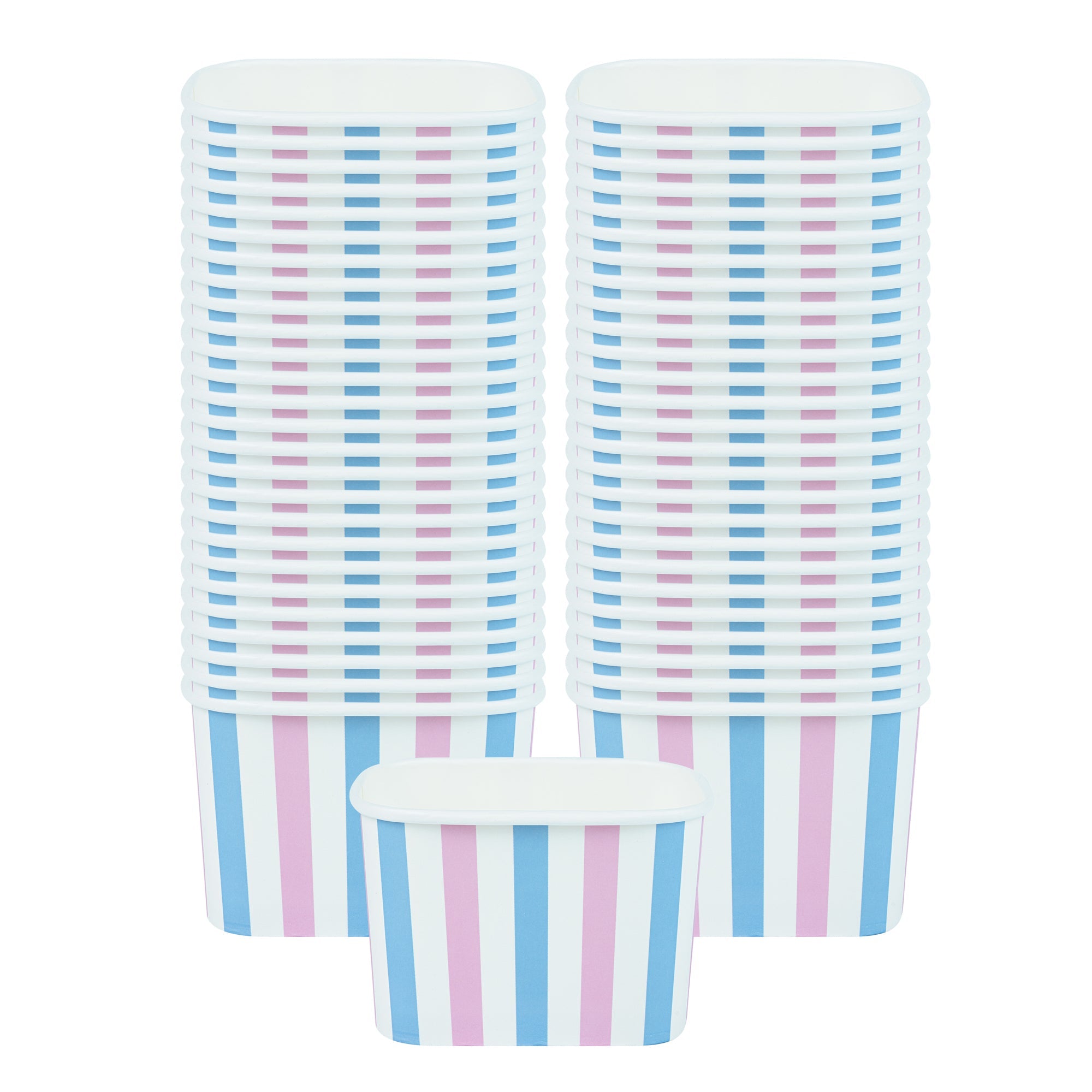 Coppetta 12 oz Square Pink And Blue Stripe Paper To Go Cup - 4 1/4" x 3 1/4" x 2 3/4" - 200 count box