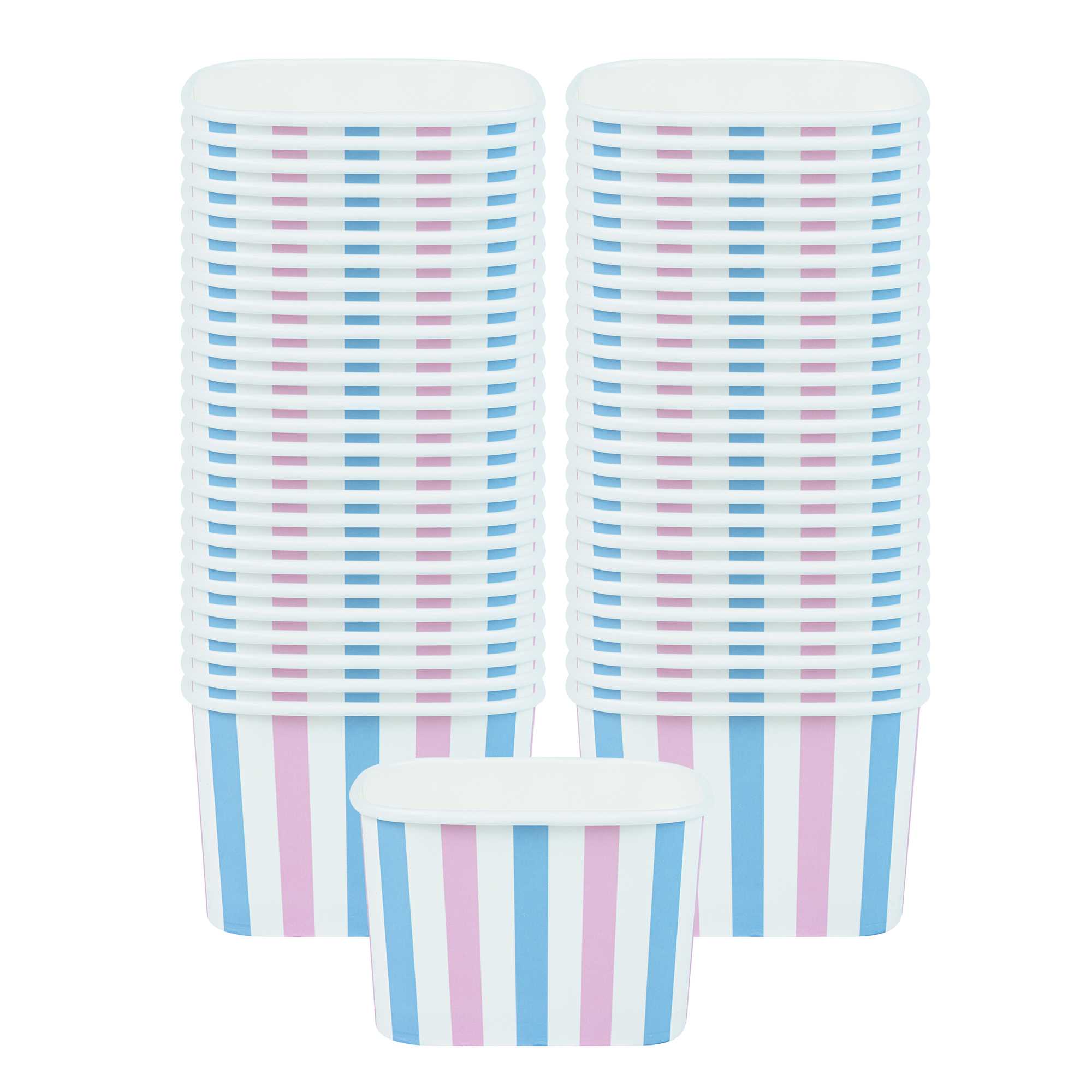 Coppetta 12 oz Square Pink And Blue Stripe Paper To Go Cup - 4 1/4" x 3 1/4" x 2 3/4" - 50 count box